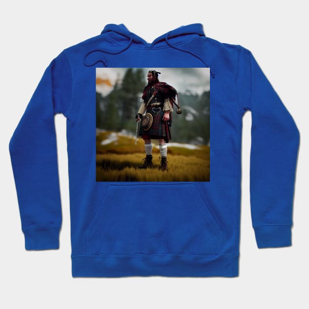 Scottish Highlander in Clan Tartan Hoodie by Grassroots Green